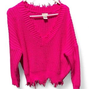 Women's Pink Distressed Sweater